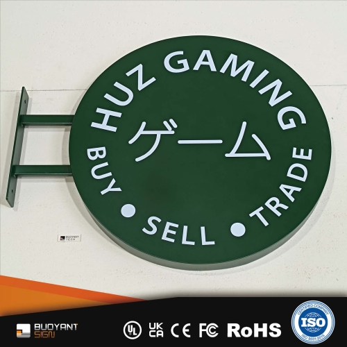 Custom Round Stainless Steel Blade Signs with Double Mounting Feet for Commercial Use（AS-BS-rou70)